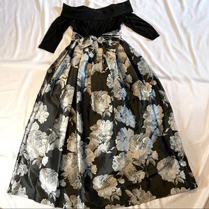 Formal Gown; Eliza J size 14; black, silver, grey, floral